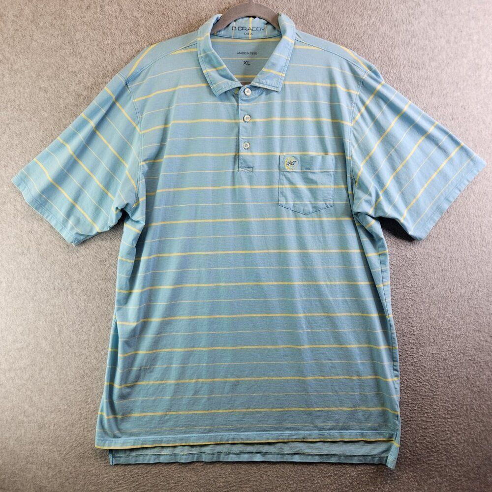 B Draddy Shirt Mens XL Blue Striped Golf Polo Pima Cotton Chest Pocket Comfy - Picture 15 of 15